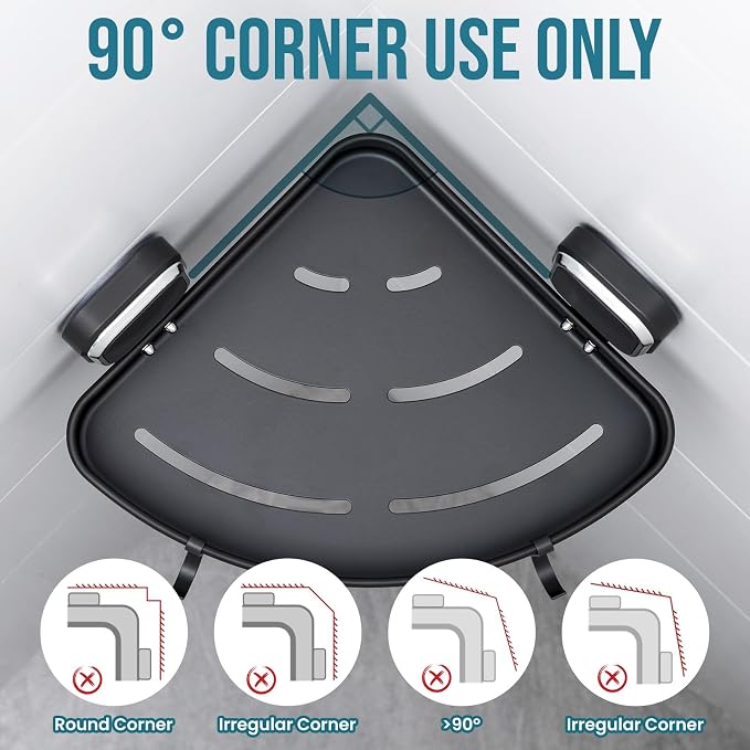 TAILI Corner Shower Caddy with Suction Cup Hooks, Aluminum Corner Shelf Basket， - Image 7