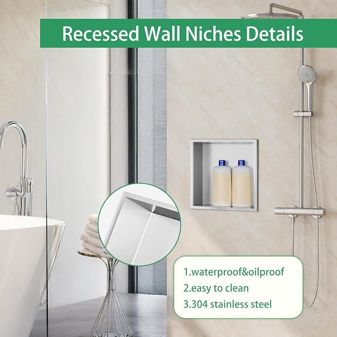 SaniteModar Shower Niche, Stainless Steel Shower Niche 12" X 12" No Tile Needed - Image 4