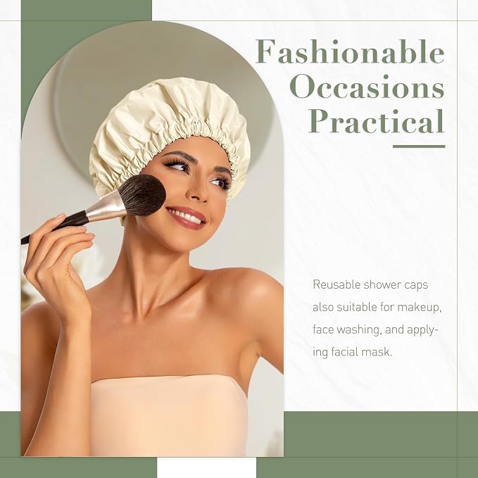 Reusable Shower Cap for Women, Large Waterproof Shower Essentials Bonnet - Image 2