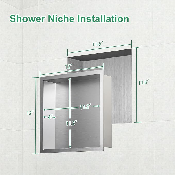 SaniteModar Shower Niche, Stainless Steel Shower Niche 12" X 12" No Tile Needed - Image 3