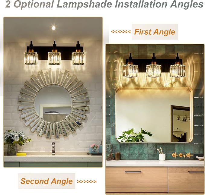 Modern Crystal Bathroom Vanity Light 3-Light Brass Wall Light Fixtures Over - Image 2