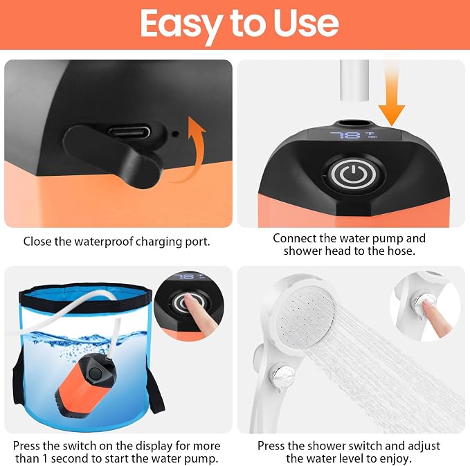 Portable Shower for Camping, 7800mAh Rechargeable Camping Shower - Image 5