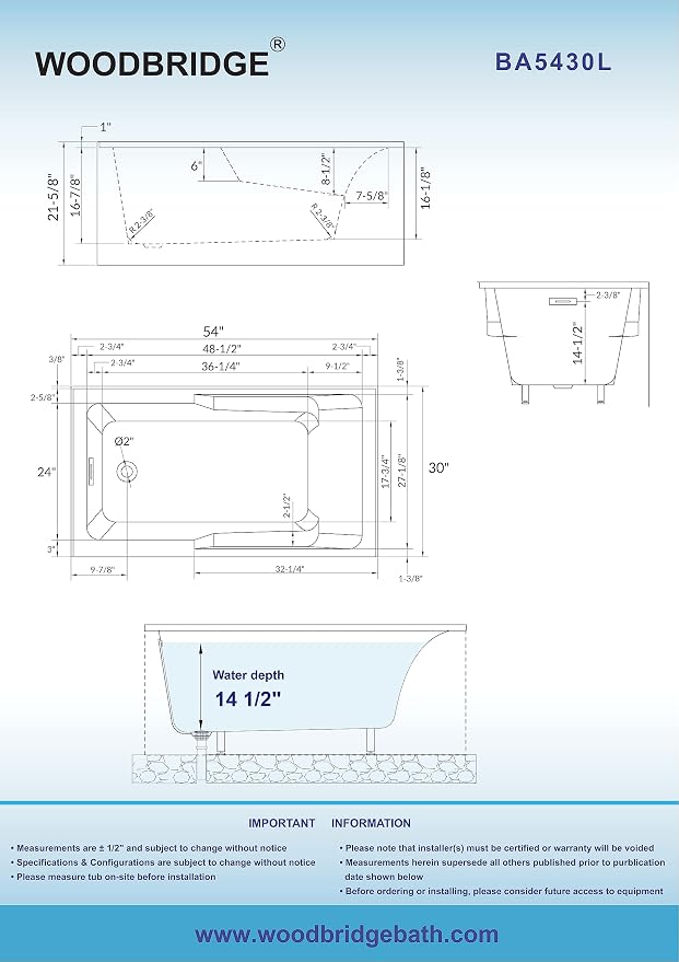 WOODBRIDGE 54" Acrylic Rectangular Alcove Soaking Bathtub in White - Image 5