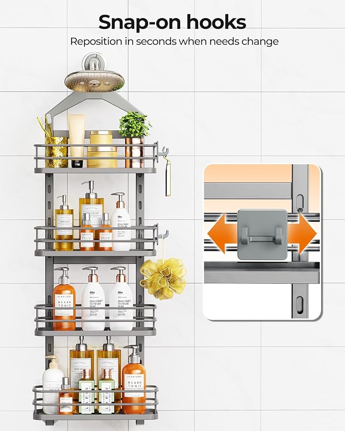 ODesign 4 Tier Height-Adjustable Shower Caddy Hanging Anti-Swing-Over The - Image 8
