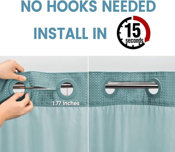 Teal Long No Hook Shower Curtain - Image 3