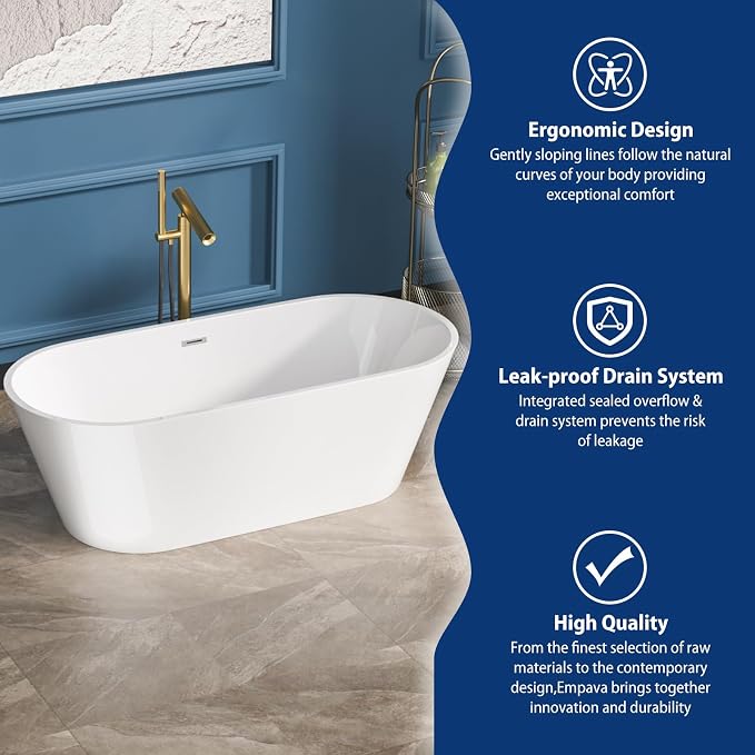 Sarlai 67 Inch Acrylic Freestanding Soaking Bathtub Contemporary Soaking White - Image 4