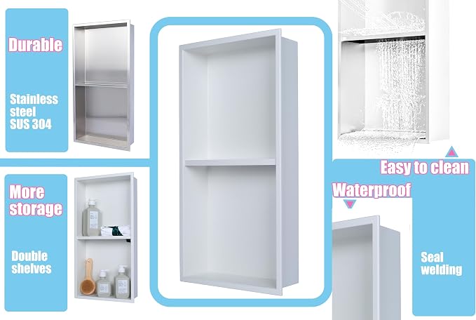 Recessed Wall Niche for Shower Room Storage, Double-Layer Shelves, Wall Insert - Image 6