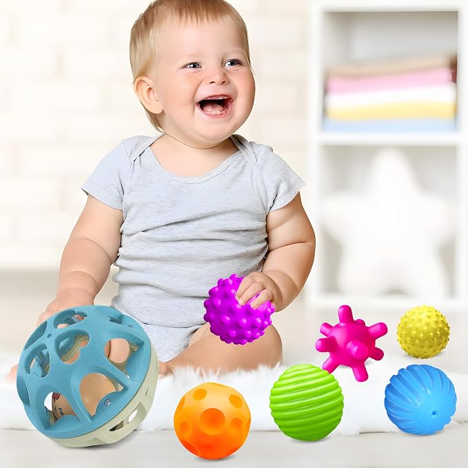 Sensory Toys for Babies, Montessori Textured Baby Balls and Wheat Straw Rattle - Image 7