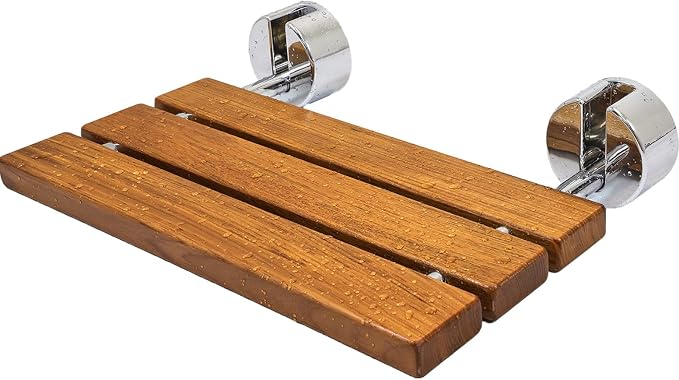 HomeAesthetics 20" Teak Wood Folding Wall Mounted Shower Seat Bench, Medical by FurnitureDecorsandmore