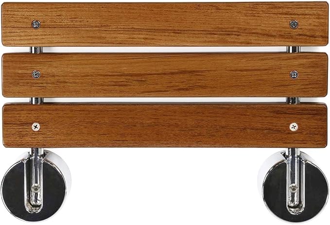 HomeAesthetics 20" Teak Wood Folding Wall Mounted Shower Seat Bench, Medical - Image 8