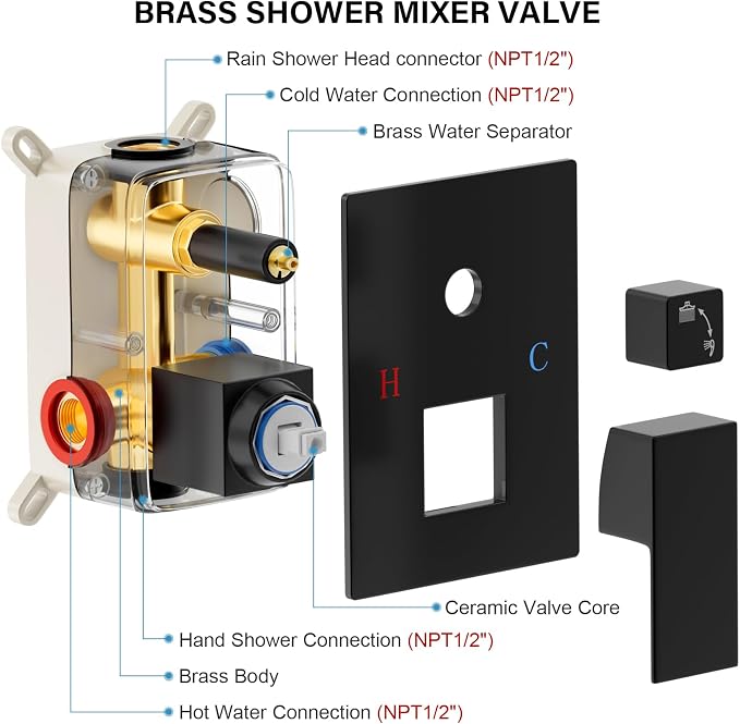 Black Shower Faucet Set, Rainfall Shower System - Image 6
