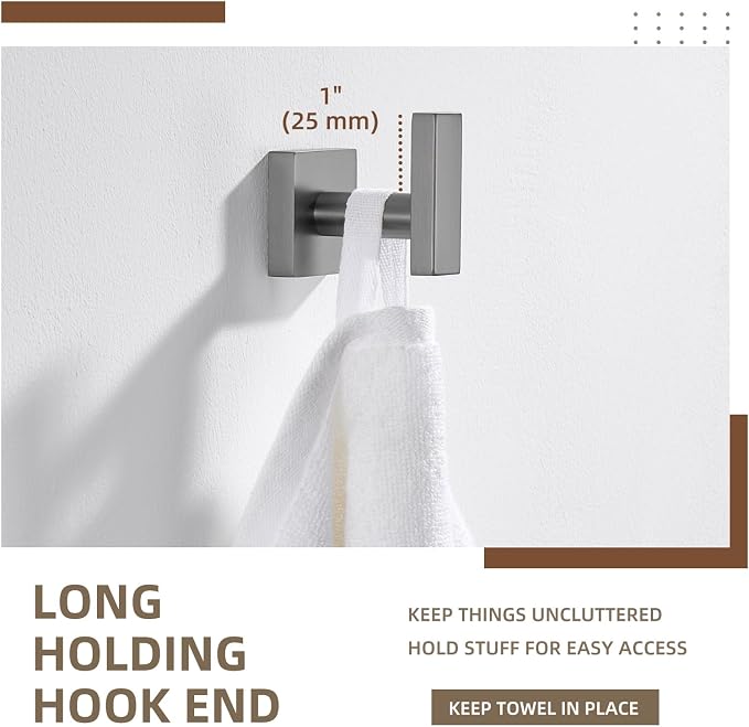 Angle Simple Square Towel Hook, SUS304 Stainless Steel Robe Coat Hook - Image 6