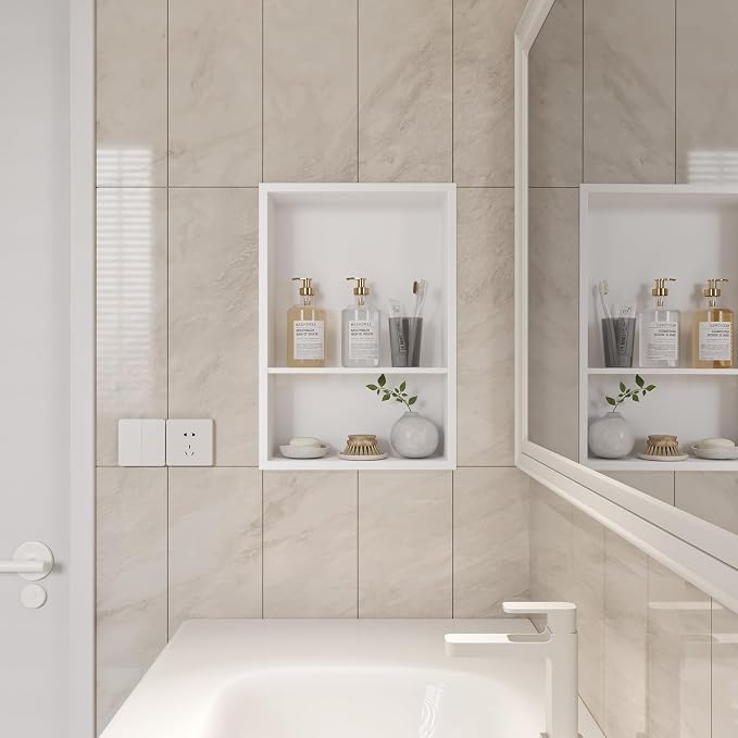 Neodrain 12X18 Inch White Double Shelf Stainless Steel Shower Niche, No Tile - Image 2