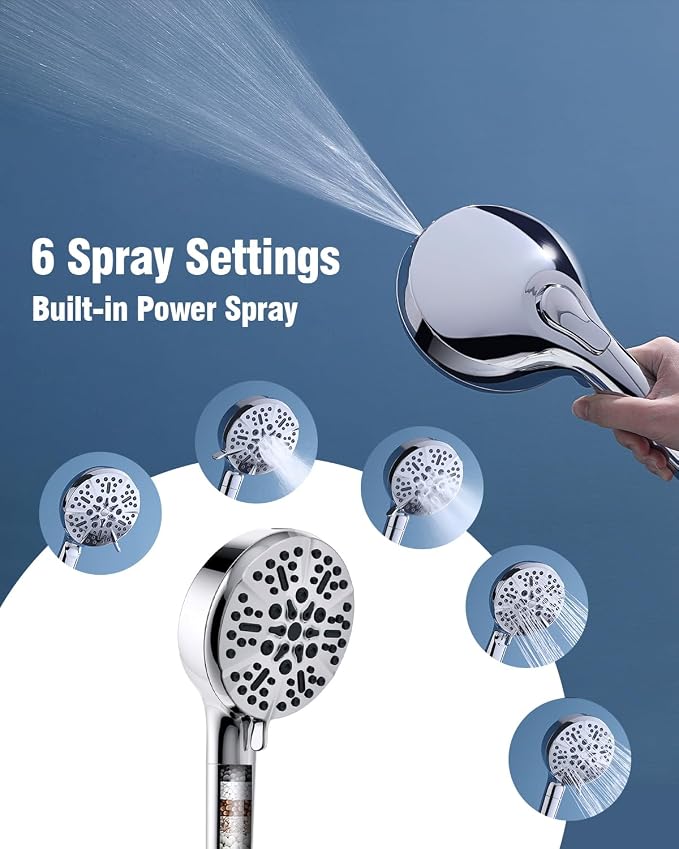 Filtered Shower Head with Handheld, BOWGER 6 Modes High Pressure Shower Heads - Image 4