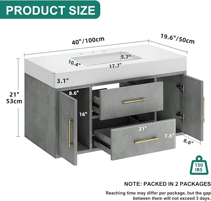 YITAHOME 40 Inch Floating Vanity - Image 2