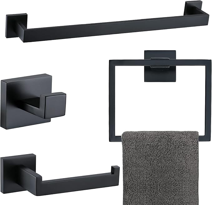 Matte Black Bathroom Accessories Bath Accessories Set Towel Racks by TQKAG