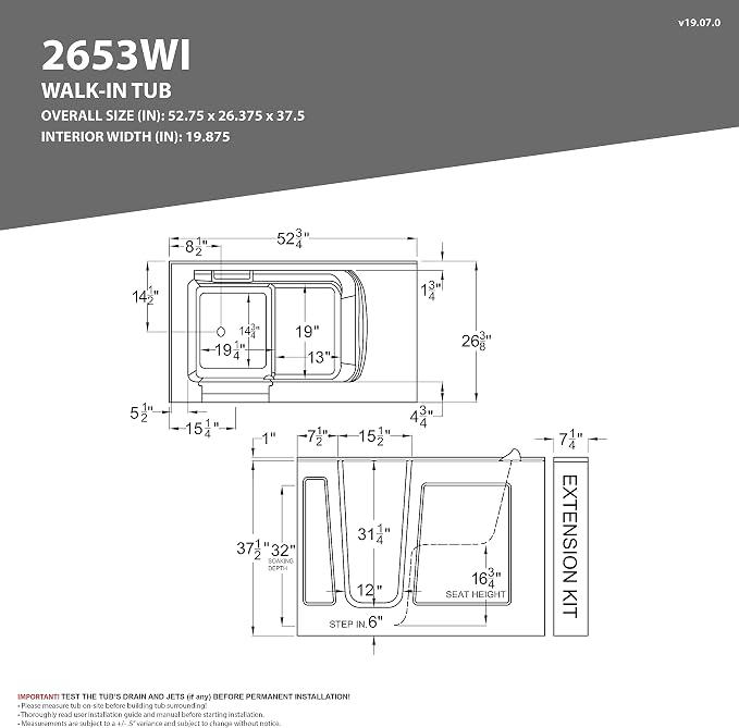 ANZZI Walk-In Bathtub Whirlpool 26" x 53" Acrylic White Right Drain 15 Jets - Image 5