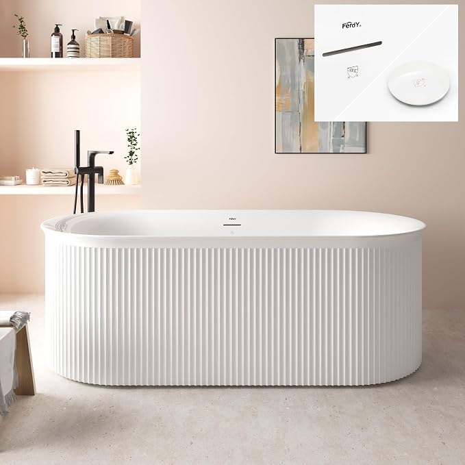 FerdY Nami 67" Acrylic Freestanding Bathtub, V Shape Freestanding Soaking by FerdY