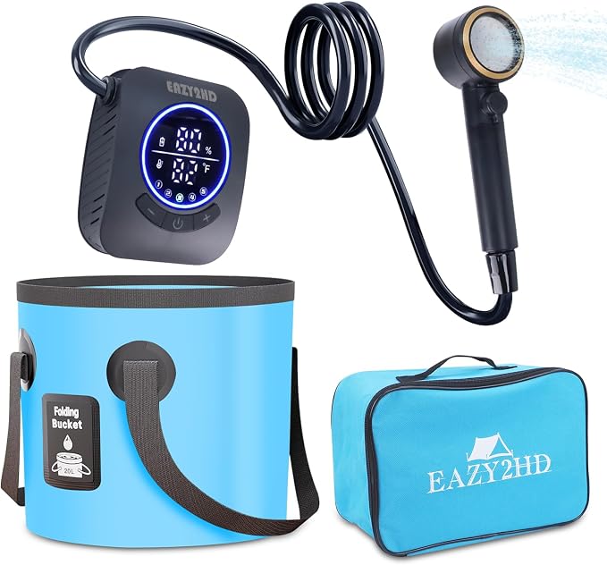 Eazy2hD Portable Camping Shower 8000mAh Rechargeable Outdoor Shower Pump by EAZY2HD