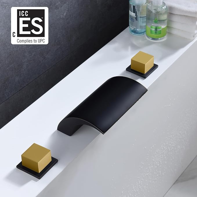 SUMERAIN Roman Bathtub Faucet 3 Hole Deck Mount High Flow Waterfall Tub Filler - Image 2