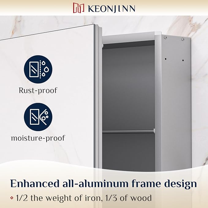 Keonjinn 36 x 24 Inch Bathroom Mirrored Medicine Cabinet, Lightweight Aluminum - Image 3