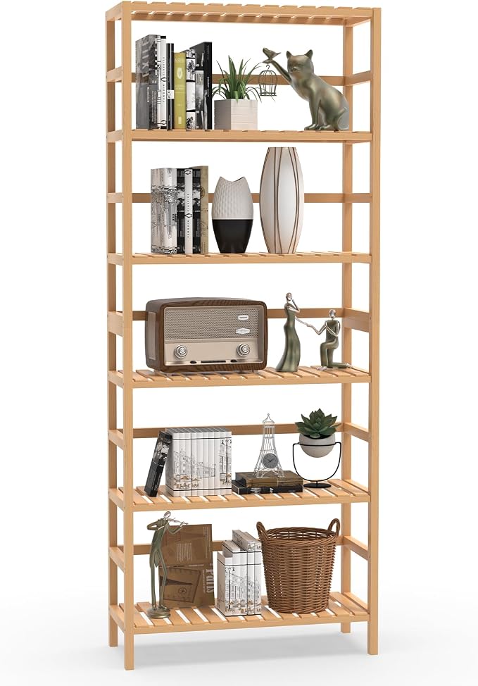 VASMIA 6-Tier Bamboo Shelf, Bamboo Storage Shelving Unit, Tall Bookcase by VASMIA
