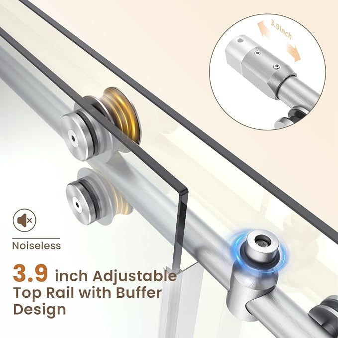 Bathbliss Glass Shower Door 56"-60" Wx76 H, Frameless Sliding Glass Door - Image 2