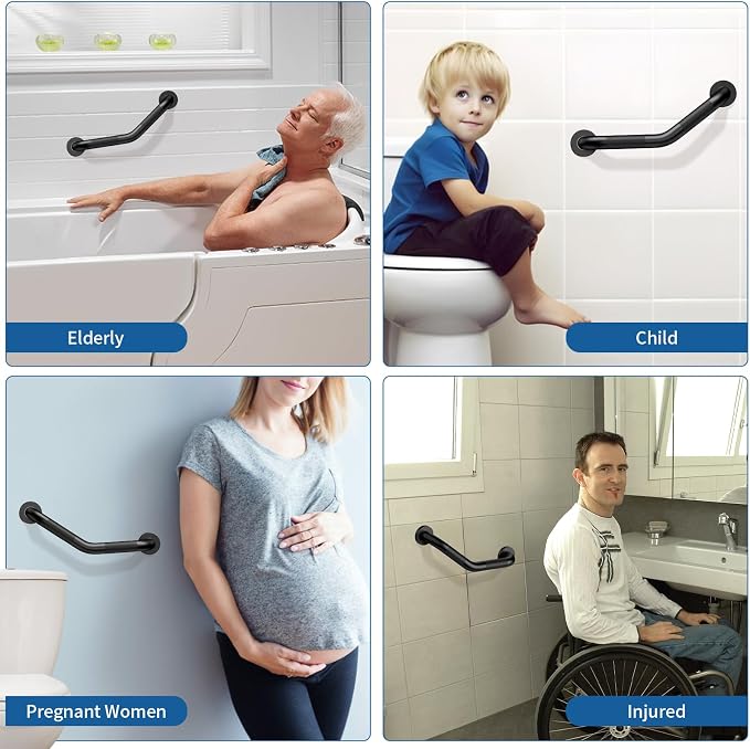 16 Inch Angled Shower Grab Bar Black, Munzong 2 Pack Anti Slip Bathroom Grab Bar - Image 5