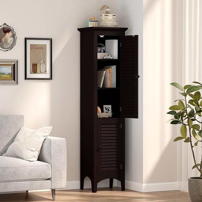 Tangkula 63" Tall Bathroom Storage Cabinet, Freestanding Narrow Linen Tower - Image 4