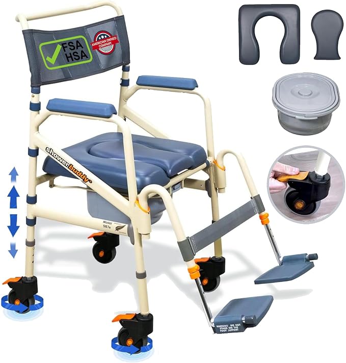 SolutionBased - - Lightweight Aluminum Folding Rolling Shower Chair by SolutionBased