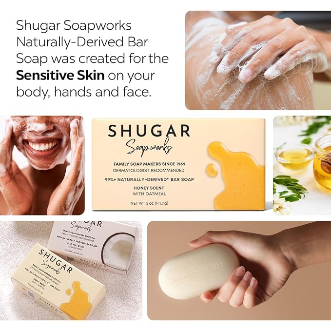 Shugar Soapworks Oatmeal & Honey 5 oz Beauty Bar Soap 8-Pack | Plant-Based - Image 2