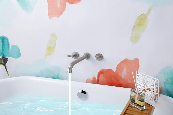 Wall Mount Tub Filler, Two Handle Bathtub Faucet, Extra Long Spout Reach - Image 3