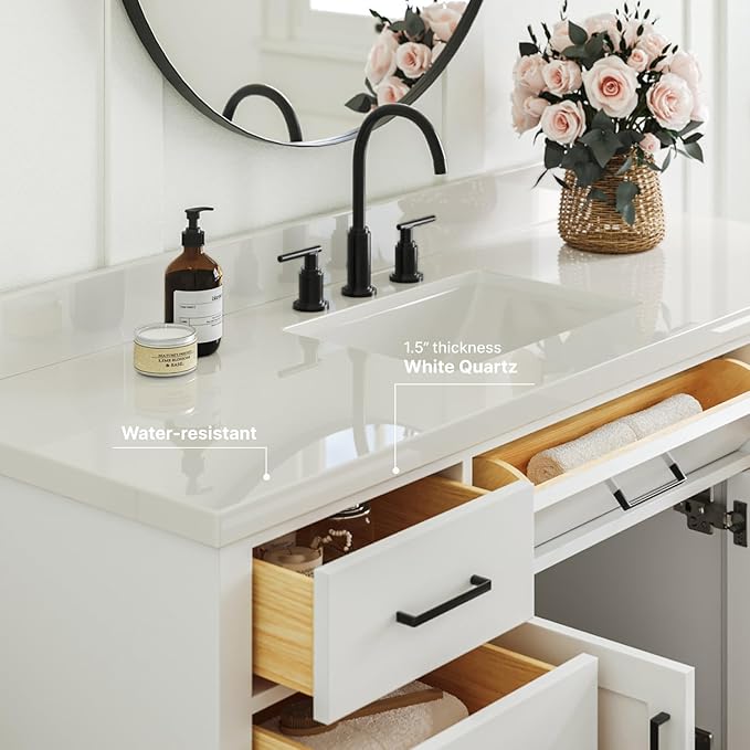 ARIEL Hepburn 61" White Bathroom Vanity - Image 3