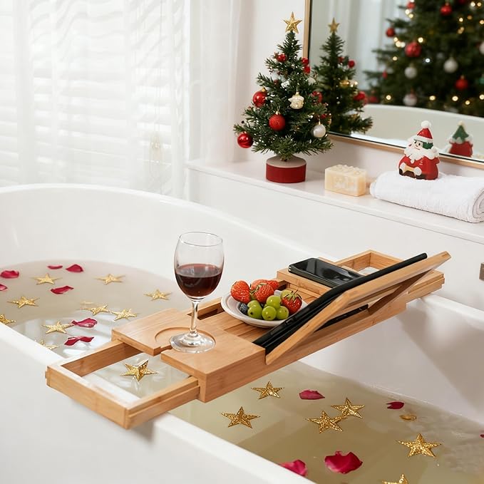 Utoplike Bamboo Bathtub Caddy Tray Bath Tray - Image 4