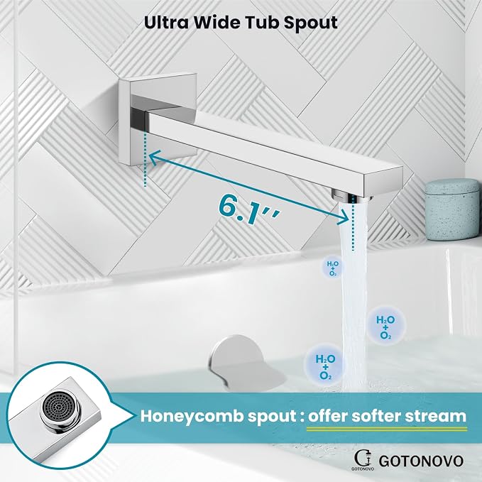 gotonovo Shower System with Tub Spout Wall Mounted Rain Shower Head and Handle - Image 7