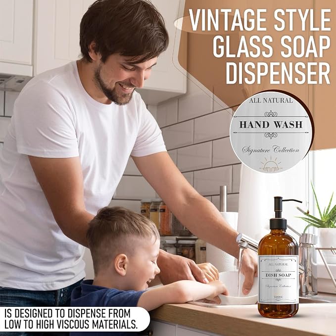 2 Pack Amber Glass Soap Dispenser 16 OZ - Image 5