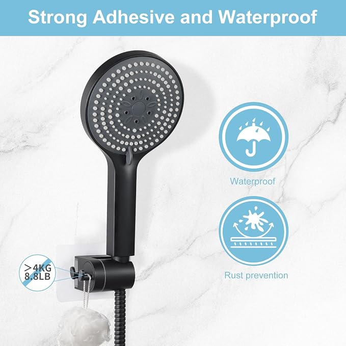 OFFO Shower Head Holder, Strong Adhesive Shower Hooks, 60° Adjustable - Image 2