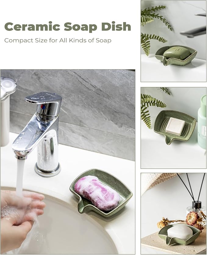 Self Draining Soap Dish, Ceramic Drain Soap Holder Waterfall Design Soap Saver - Image 6