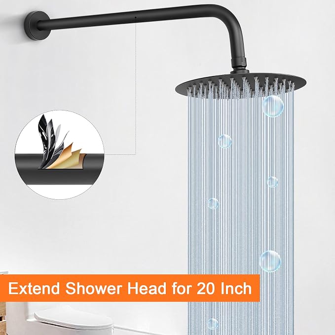 HarJue Shower Arm with Flange and Teflon Tape, Wall Mounted Shower Pipe 304 - Image 5