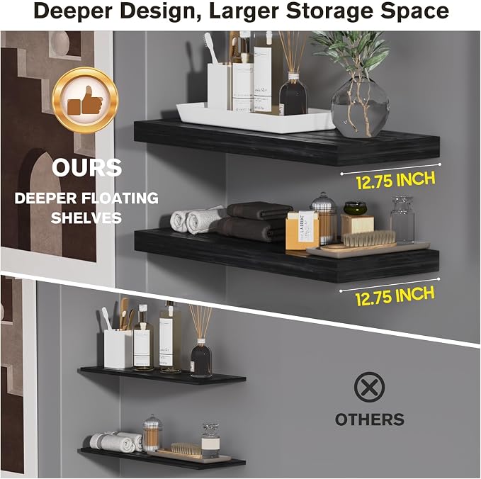 Floating Shelf, 30 in W x 12.75 in D x 2 in H Wooden Floating Wall Shelf - Image 4