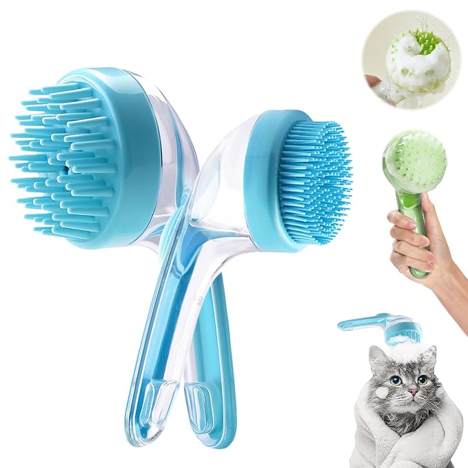 Pet Bath Brush with Shampoo Dispenser, Dog Bath Brush and Grooming Massage Brush by YOYNN