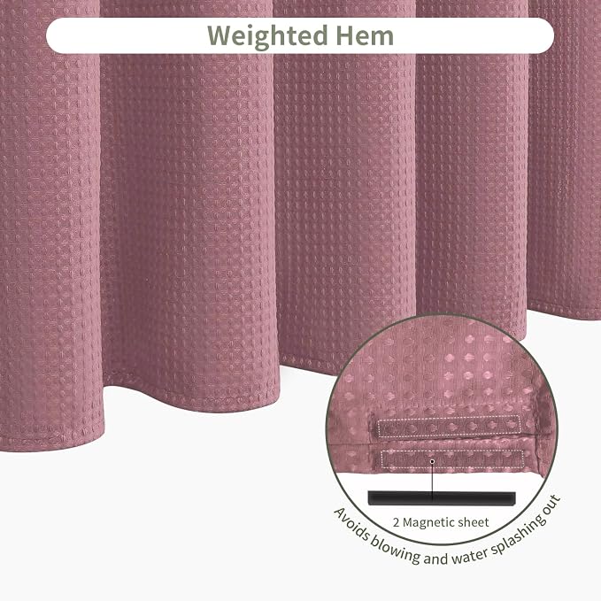 Inhousolu Fabric Shower Curtain Waffle Weave, 230 GSM Heavy Duty, Weighted Hem - Image 5