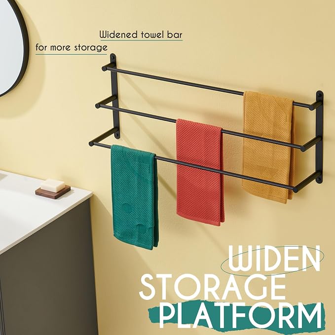 KOKOSIRI Bath Towel Bars Matte Black Bathroom 3-Tiers Ladder 32'' Towel Rails - Image 5