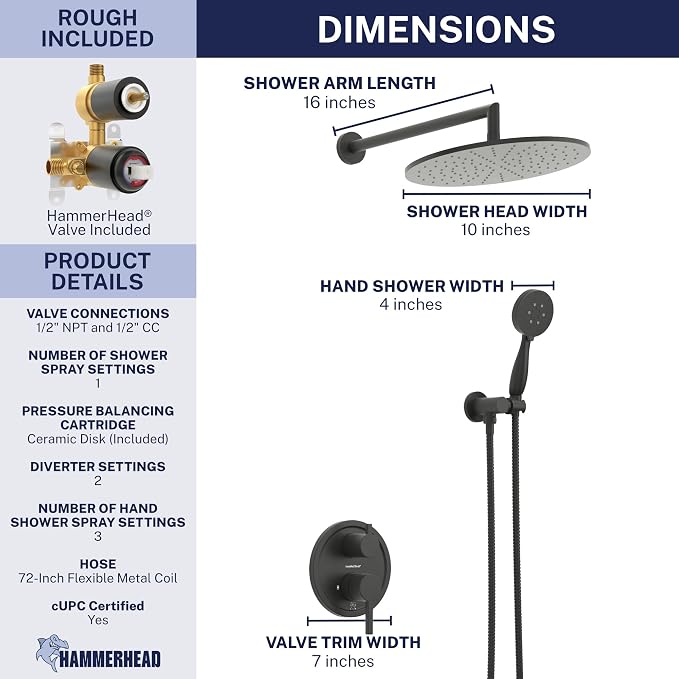 HammerHead Solid Metal Rain Shower System Set - Image 3