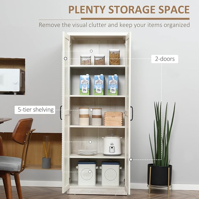 HOMCOM 63" 2-Door Kitchen Pantry, Freestanding Storage Cabinet - Image 4