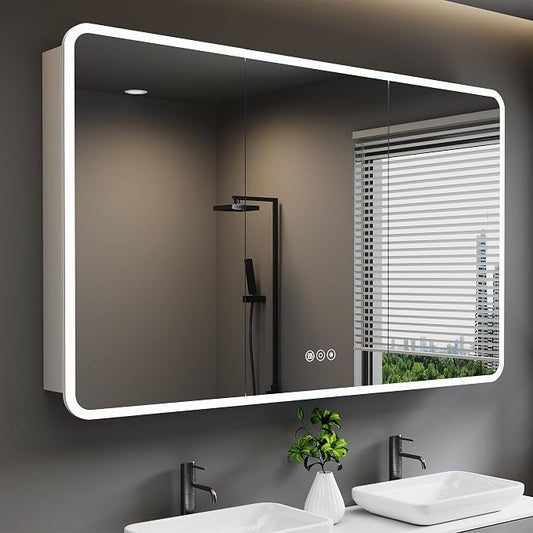 Medicine Cabinet with LED Lights and Mirror, 60 x 32 Inch Surface or Recessed by HBEZON