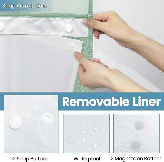 Mint Green No Hook Shower Curtain - Image 6