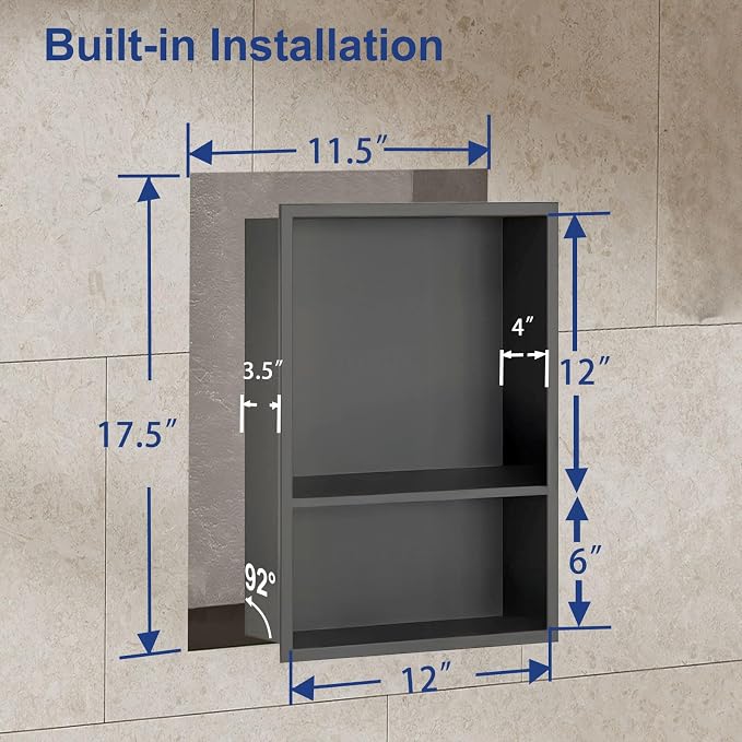 Shower Niche, 12 * 18 Stainless Steel Elegant Bathroom Niche, No Tile Needed - Image 2