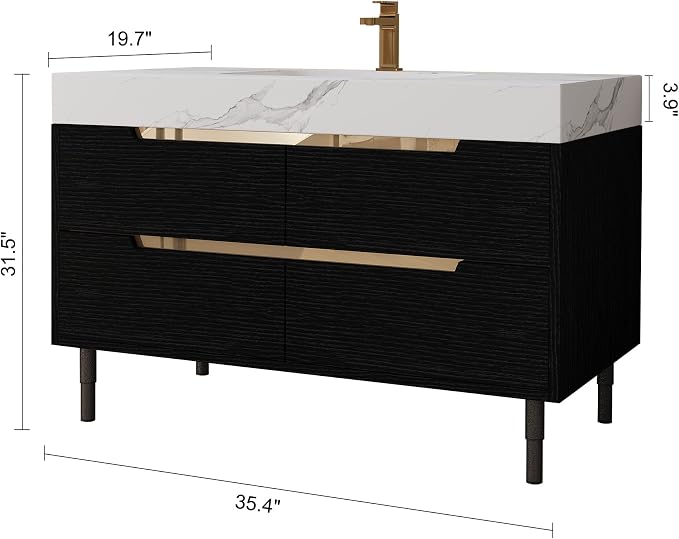 35.4" Bathroom Vanity with Sink Combo Set, Solid Wood Frame Bathroom Storage - Image 3