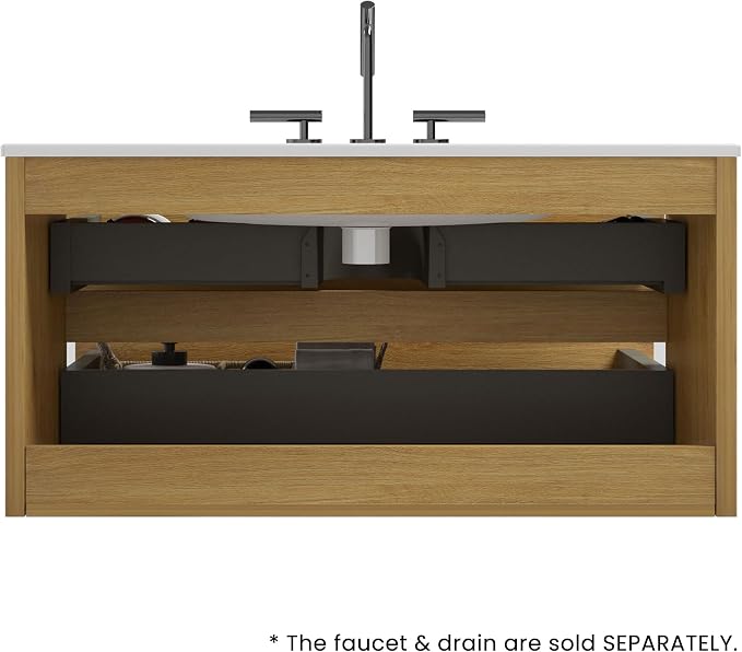 36" Bathroom Vanity with Sink, Modern Floating Vanity with Double Soft-Closing - Image 7